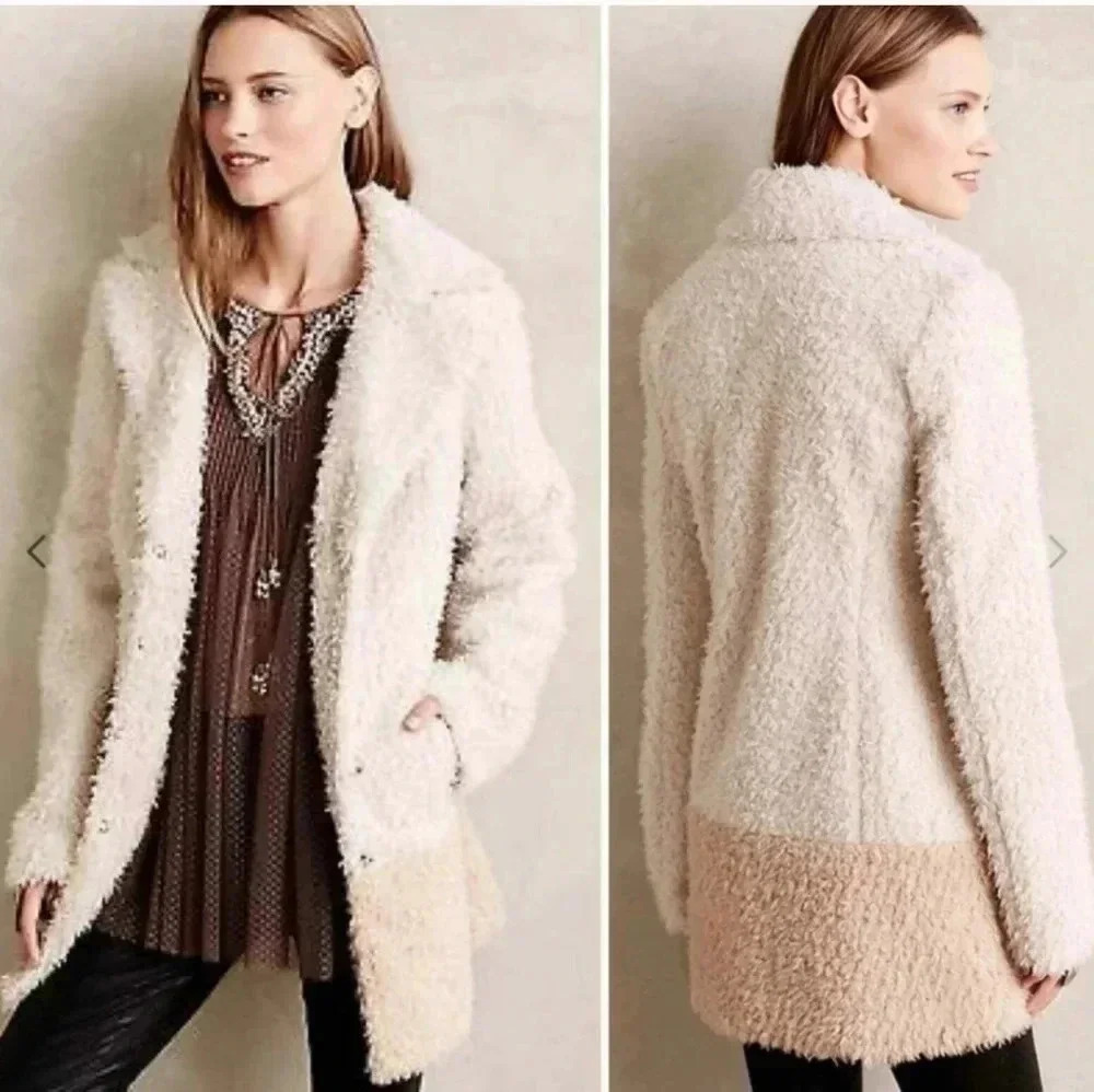 Anthropologie Elevenses Fira Sherpa Teddy Neutral Color Fully Lined Coat(S)